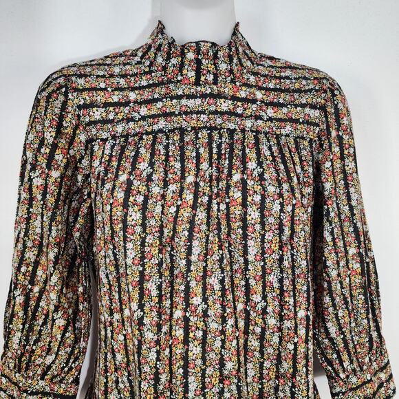 Free People Mini Dress Size 2 Floral Micro Mini Turtleneck 3/4 Sleeve Y2K Peplum - Picture 3 of 11